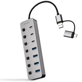 Nanocable Hub USB 3.0 con Conector Intercambiable, 4xUSB-A + 3xUSB-C + USB-C PD, Gris